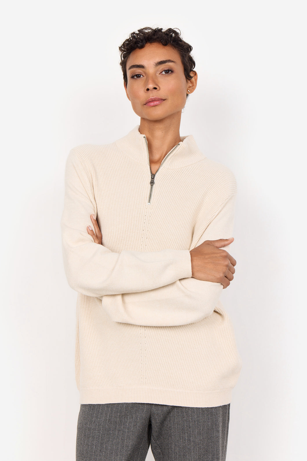 33544 - Cream Half Zip  - Soya Concept