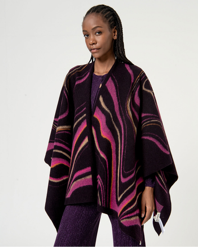 821 - Purple Printed Open Poncho - Surkana