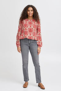 5119- Long Sleeve Printed Top- Poinsettia- Fransa