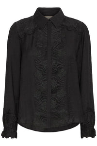 5029- Long Sleeve Detailed Shirt- Black- Fransa