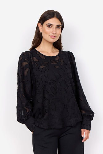 40813- Long Balloon Sleeve Blouse- Black- Soya Concept