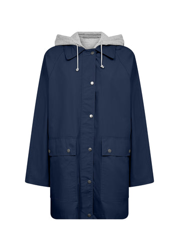 40952- Navy Coat With Inset Hood - Soya Concept