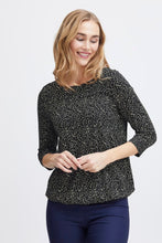 Load image into Gallery viewer, 0109- Floral Patterned 3/4 Sleeve TShirt- Black Mix- Fransa