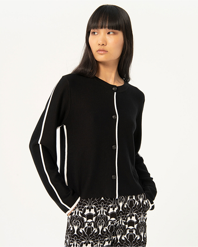 333- Button Front Cardigan w/ contrast seams- Black- Surkana