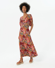 Load image into Gallery viewer, 711- Multi Print V Neck Batwing Long Dress- Surkana