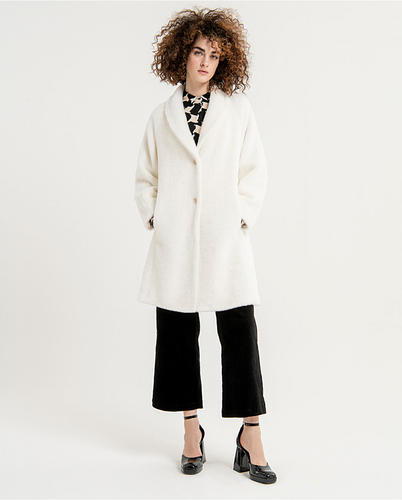 411- Oversize Style Coat- White- Surkana