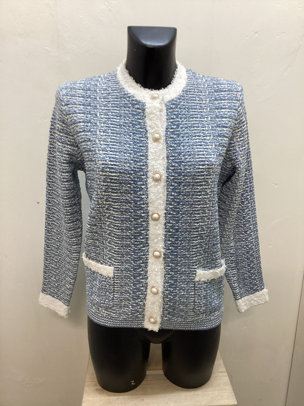 Dm161- Blue Hyacinth Channel Style Cardigan - Castle