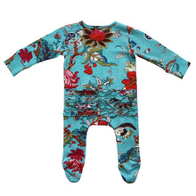 Load image into Gallery viewer, Teal Exotic Flower Babygro - Powell Craft