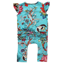 Load image into Gallery viewer, Teal Exotic Flower Short Sleeve Babygro - Powell Craft