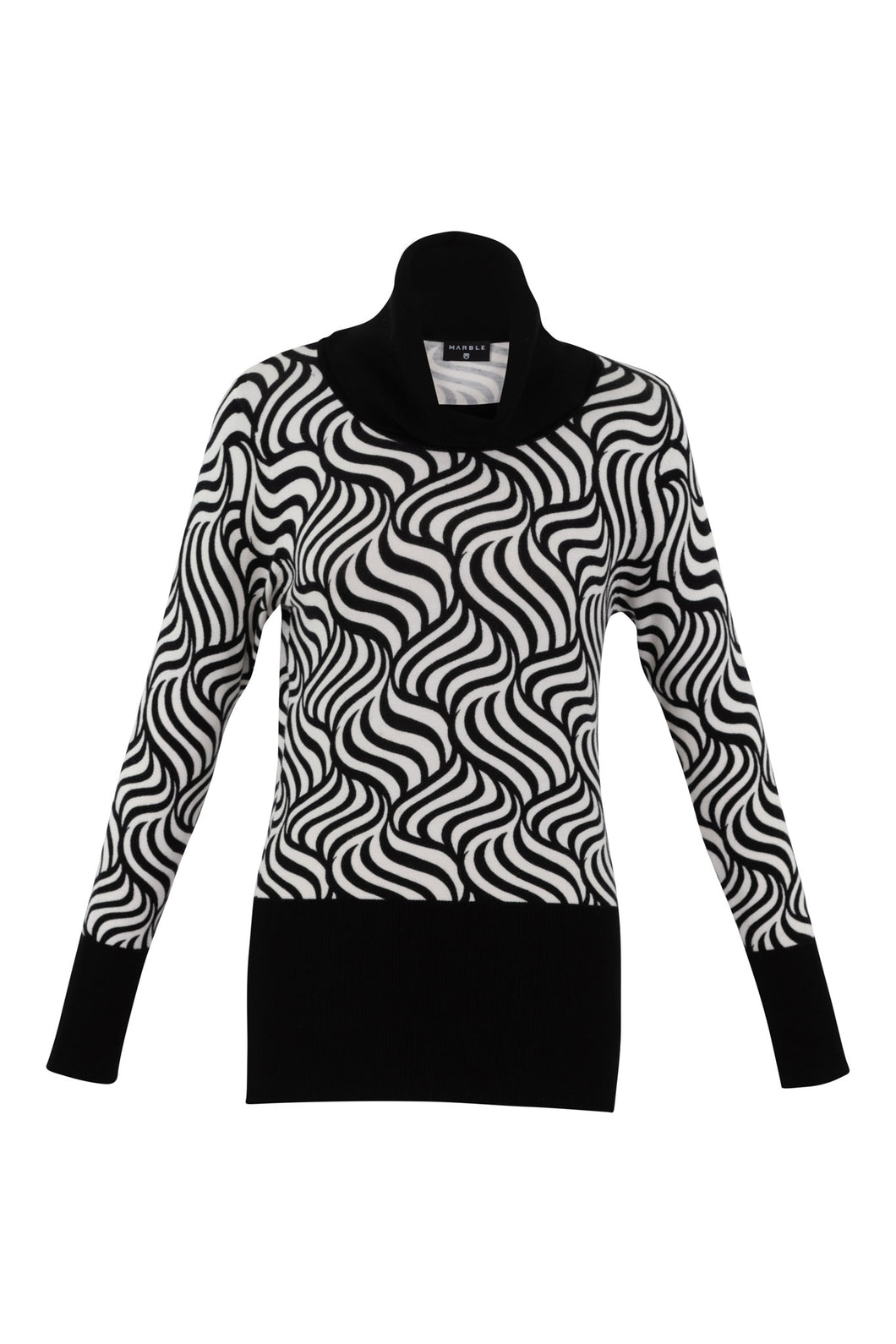 7118 - Black and White Print Turtle Neck - Marble