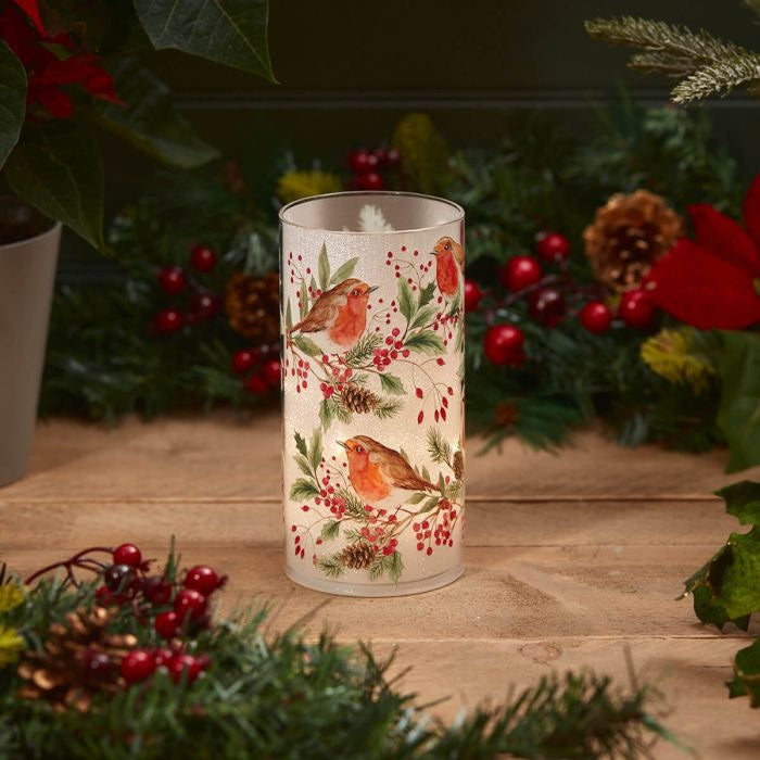 5XS321 - Christmas Glass Robin LED Vase - Langs