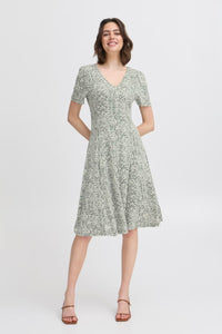 0387- Agave Green and Cream Print Jersey Dress- Fransa