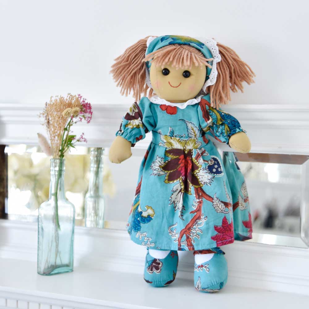 Rag Doll with Exotic Flower Teal Dress