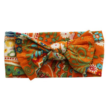 Load image into Gallery viewer, Orange Paisley Baby Bow Headband - Powell Craft