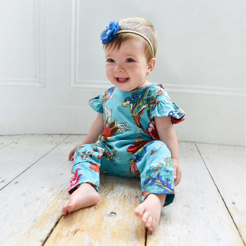 Teal Exotic Flower Short Sleeve Babygro - Powell Craft