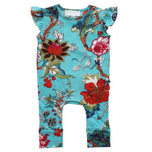 Teal Exotic Flower Short Sleeve Babygro - Powell Craft