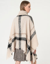 Load image into Gallery viewer, 821- Plaid Turtleneck Poncho- Ecru- Surkana