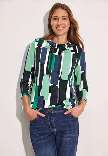 321916- Geometric Print Crew Neck Jumper- Cecil