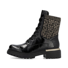 Load image into Gallery viewer, 72607- Patent Biker Boots w/ Abstract design- Black- Rieker