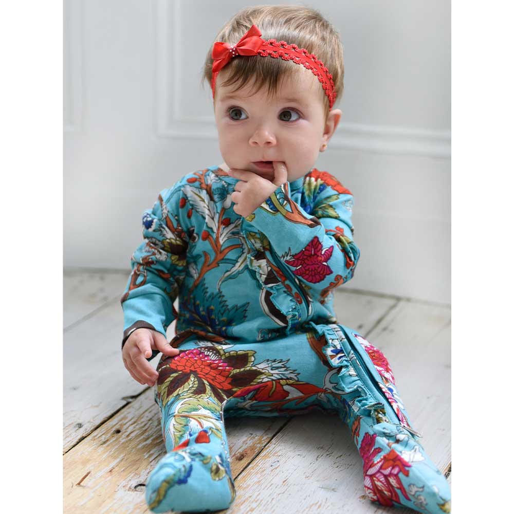 Teal Exotic Flower Babygro - Powell Craft