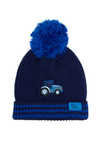 Bobbie Hat - Blue Tractor & Stripes - Little Lighthouse