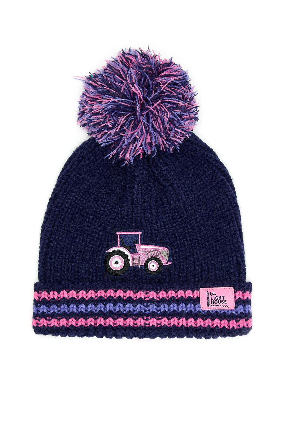 Bobbie Hat - Pink Tractor & Stripes - Little Lighthouse