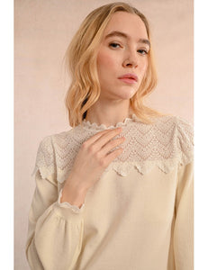 1613 - Knitted Top With Lace Detail - Off-White - Molly Bracken