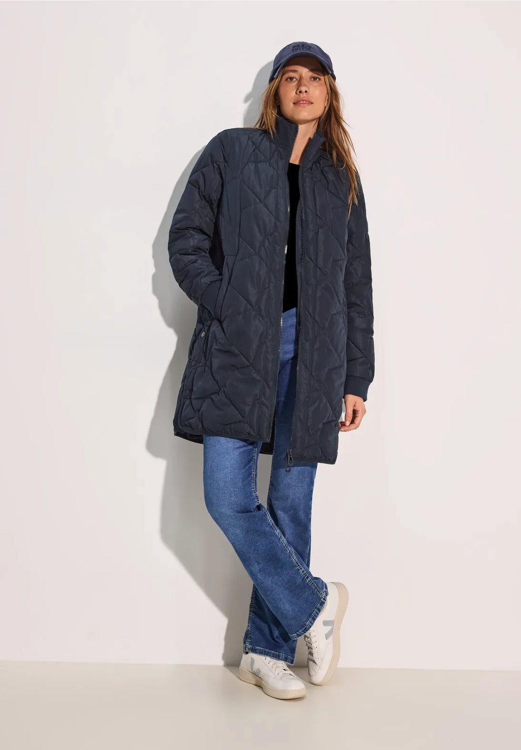 101021 - Dark Navy Long Blouson Coat - Cecil