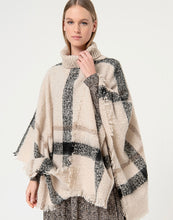 Load image into Gallery viewer, 821- Plaid Turtleneck Poncho- Ecru- Surkana