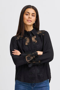 5029- Long Sleeve Detailed Shirt- Black- Fransa