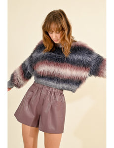 1623 - Fur Effect Striped Sweater - Molly Bracken