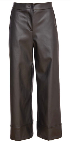 24262- Wide leg zip waist leatherette trouser- Black- Naya