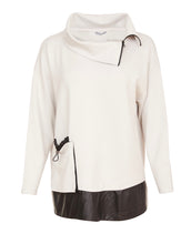 Load image into Gallery viewer, 24158- High neck top w/ contrast pleather hem band- Black &amp; Sand- Naya