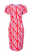 Load image into Gallery viewer, 24137- Kate Cooper Print Dress with cross over sleeve- Chilli