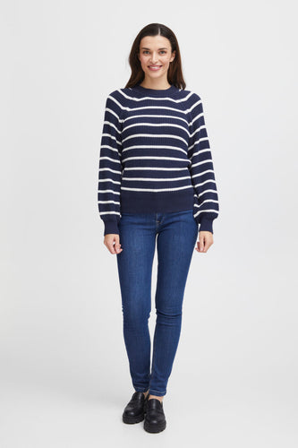 3245- Navy Stripe Knit Jumper- Fransa