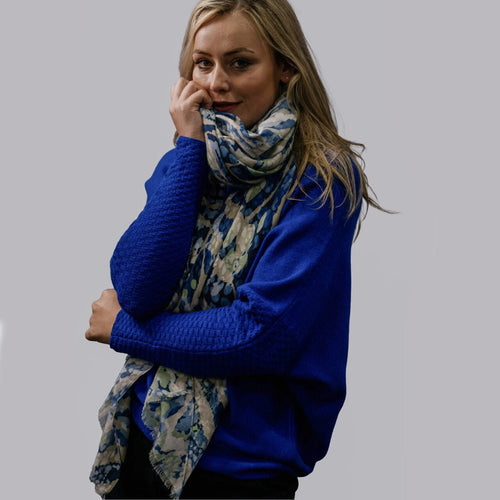 1043402- Lightweight Animal Blue Scarf