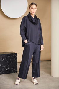 24117 - Wide leg section trouser- Black & Black- Naya