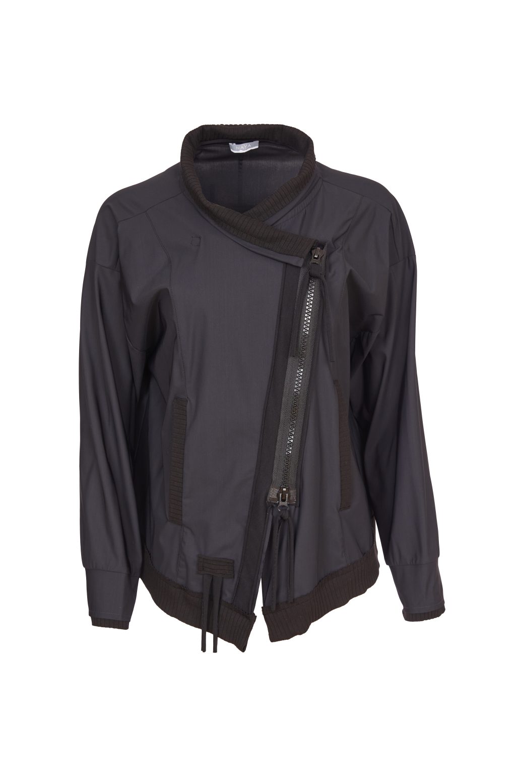 24229 - Mixed Materials jacket with zip- Black- Naya