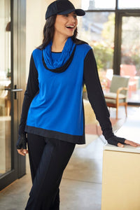 24106- Top with Contrast Front Panel- Black/Blue- Ora