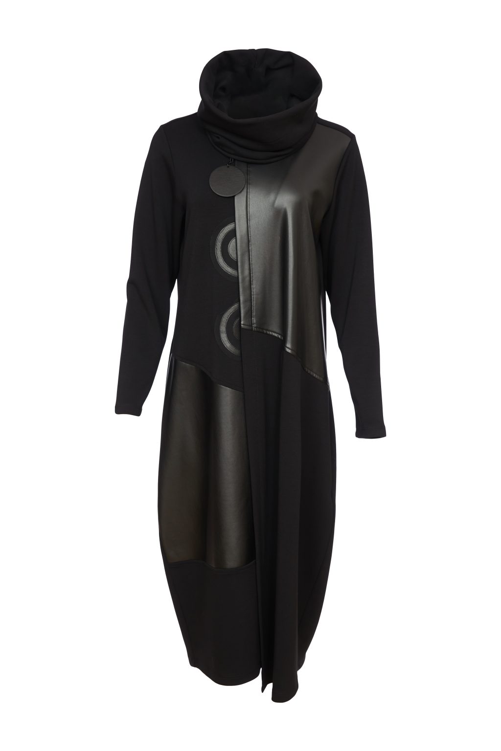 24119-Dress with leatherette panels & neckpiece- Black- Ora