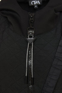 24126-Quilted long waistcoat and Crossbody bag- Black- Ora