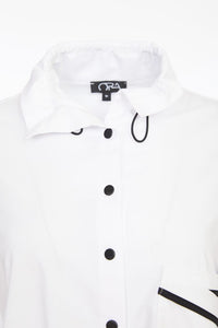 24127- Shirt with trim @ pocket- White/Black- Ora