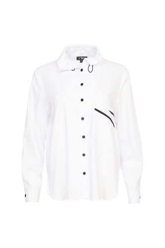 24127- Shirt with trim @ pocket- White/Black- Ora