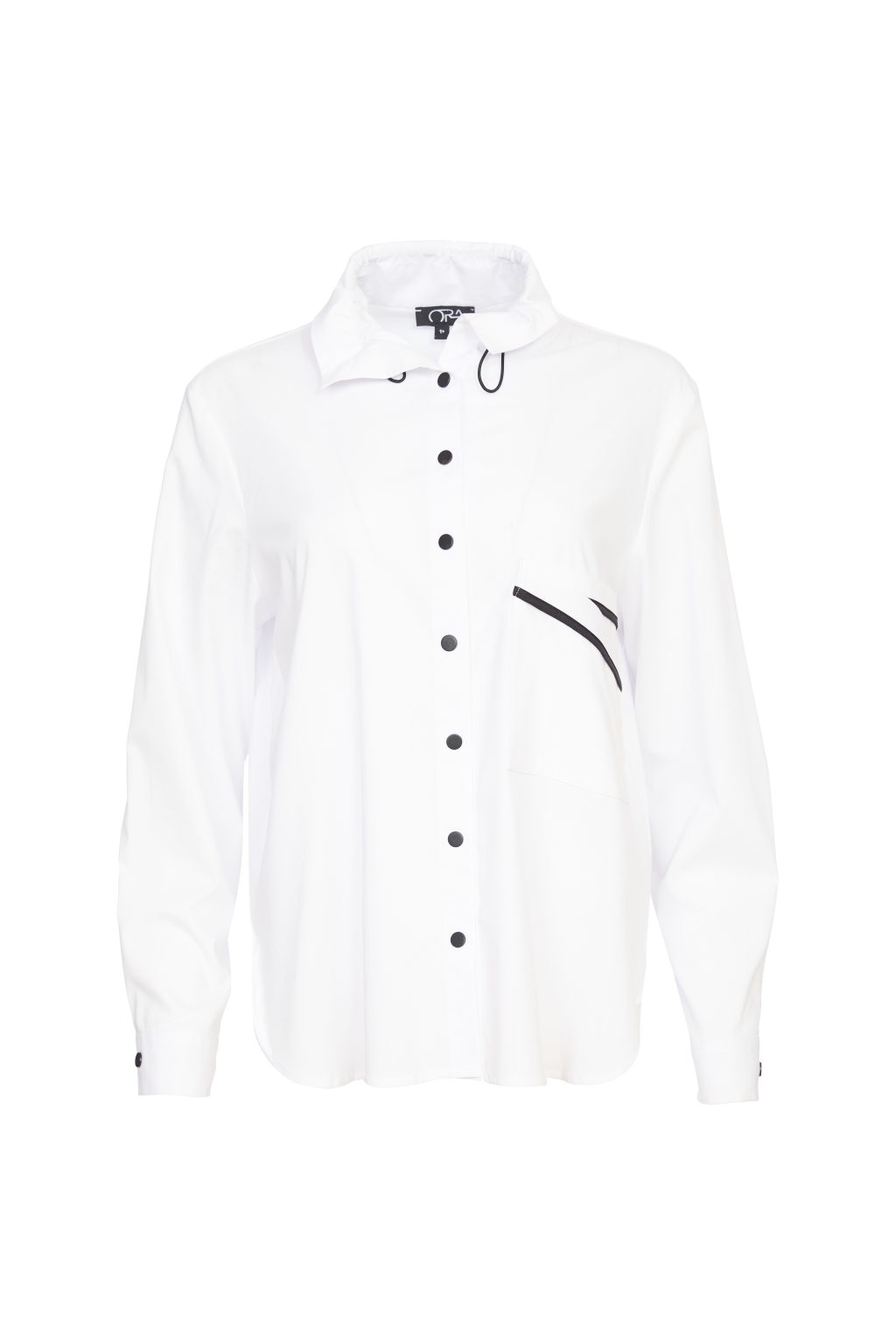 24127- Shirt with trim @ pocket- White/Black- Ora