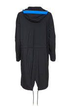 Load image into Gallery viewer, 24153- Hooded coat with contrast colour panel- Black/Blue- Ora