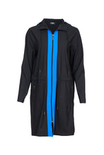 Load image into Gallery viewer, 24153- Hooded coat with contrast colour panel- Black/Blue- Ora