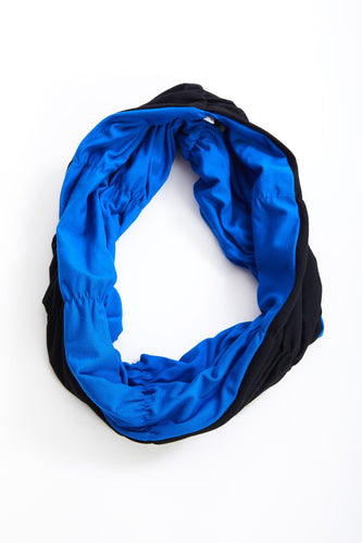 24156- 2 tone ruched Snood- Black/Blue- Ora