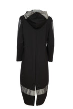 Load image into Gallery viewer, 24164-Hooded coat with contrast hem panel- Black- Ora