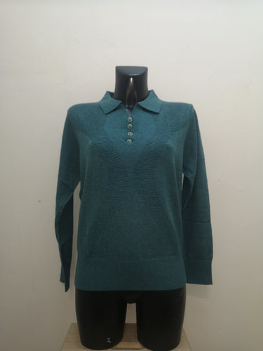 FF157- Dragonfly Green Collar Wool Mix Jumper - Castle