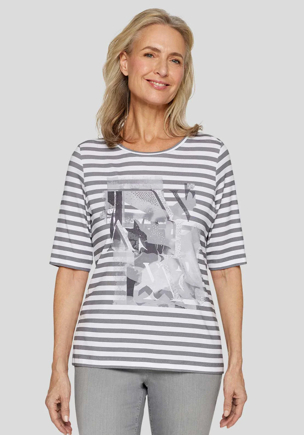 114352 - Grey & White Striped T-shirt - Rabe